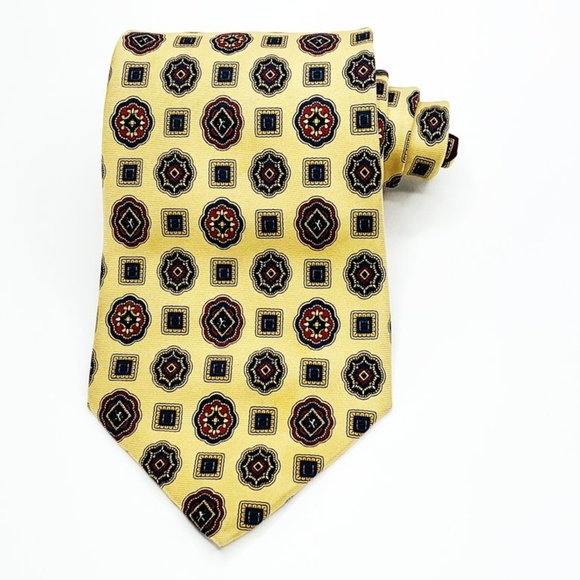 Tommy Hilfiger Silk Tie Yellow Geometric Pattern - Picture 4 of 4